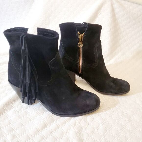 Sam Eldeman Louie Fringe Black Bootie Size 6.5 - Picture 3 of 12